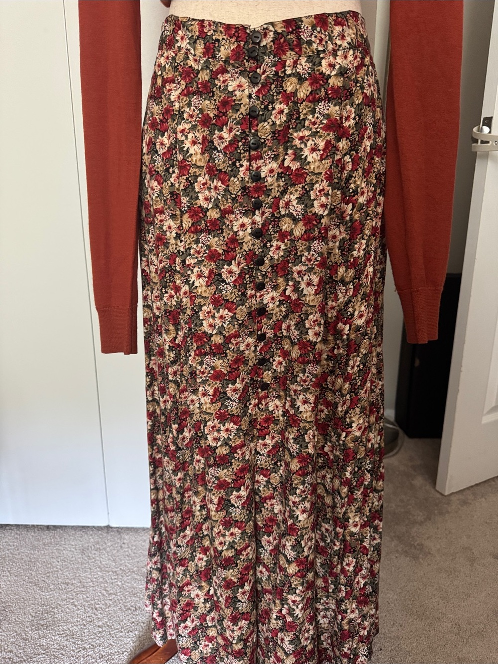 Express Compagnie Internationale Vintage 1990s Button Front Maxi Skirt. M - Picture 2 of 5